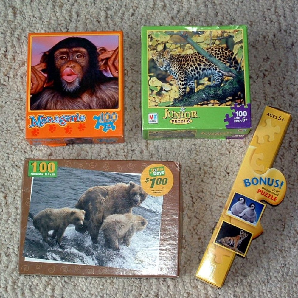 Set of 4 100 Piece Jigsaw Puzzles - Jungle Animal Themed